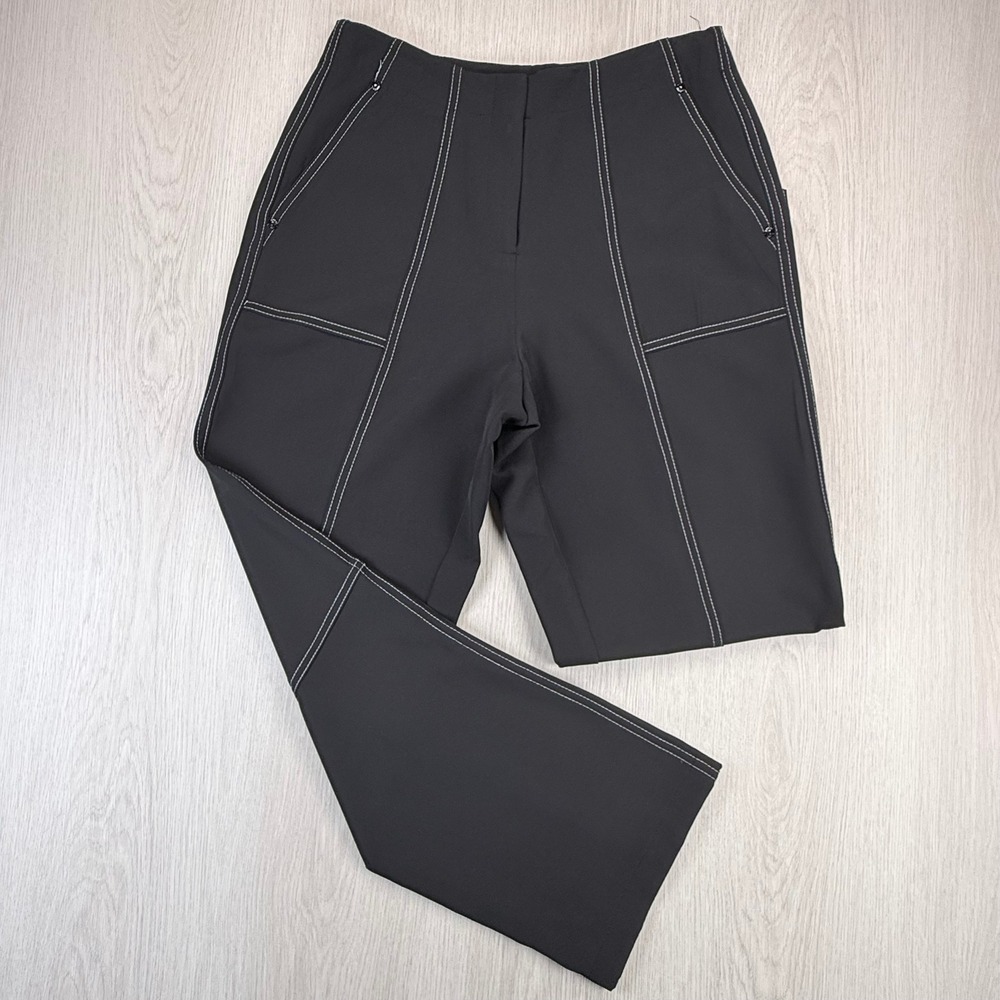 Karl Lagerfeld Paris‎ Womens Black Contrast Stitch Straight Leg Pants Size 2